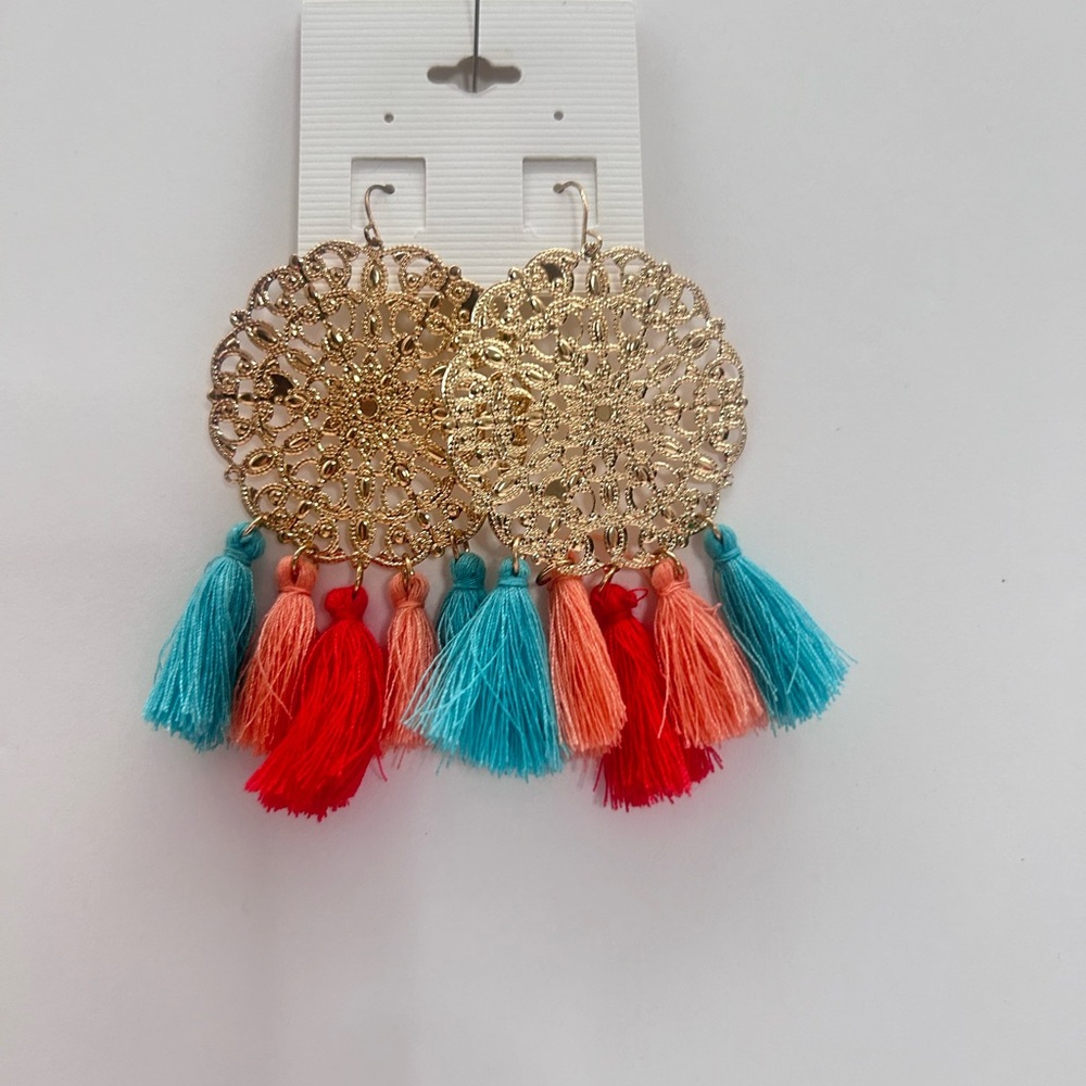 New Boho Earrings Fishhook backGold Tone &Tassel